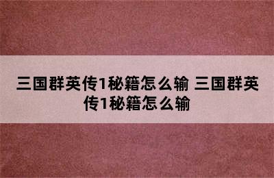 三国群英传1秘籍怎么输 三国群英传1秘籍怎么输